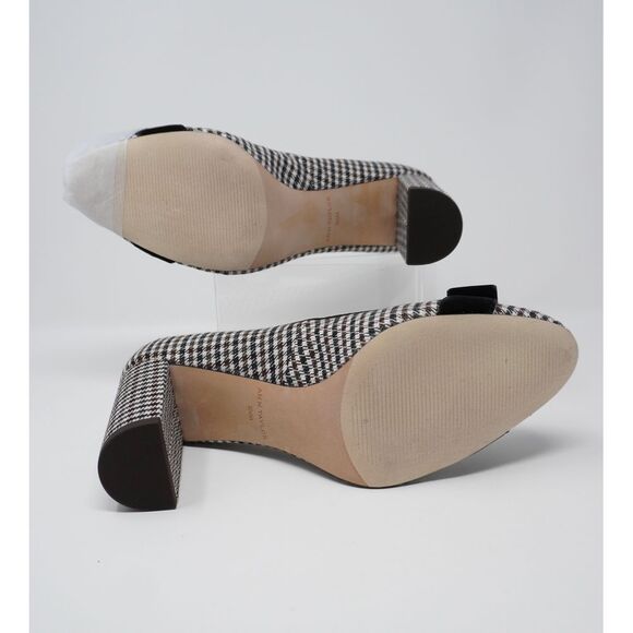 NIB Ann Taylor Kaia Black Velvet Bow Block Heeled Pump Baked Pecan Houndstooth - Picture 7 of 11